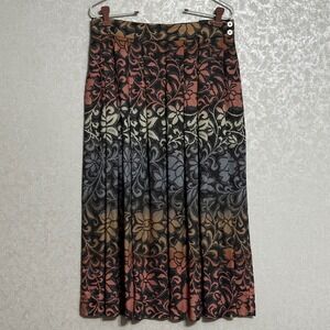 Intuition Vintage Pleated Midi Skirt Floral Print Black Peach Gray Retro Boho 12